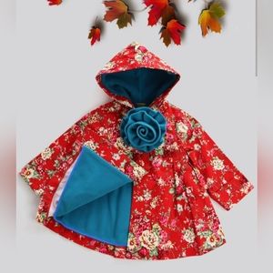 Girls Holiday Coat Dress. Floral Twill Fleece Lined Designer Overcoat.